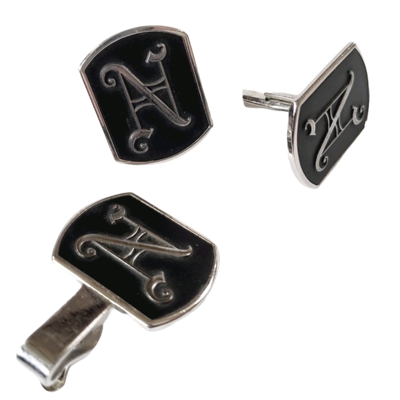 Swank Vintage Cuff Links & Tie Clip "N" Monogram - Picture 3 of 8